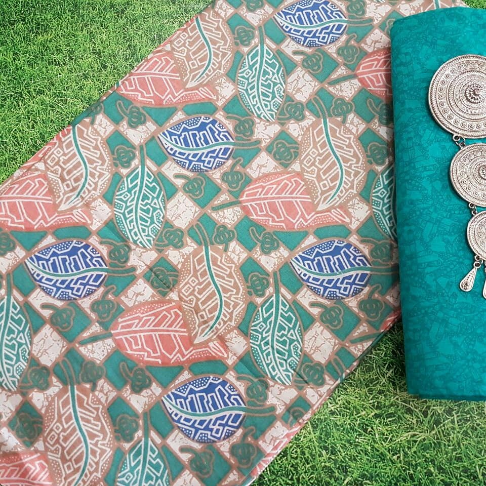jual kain batik katun warna soft motif daun kombinasi embos