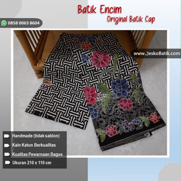 batik encim warna hitam motif bunga