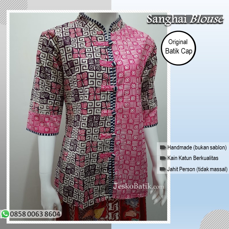 sanghai blouse warna pink kombinasi